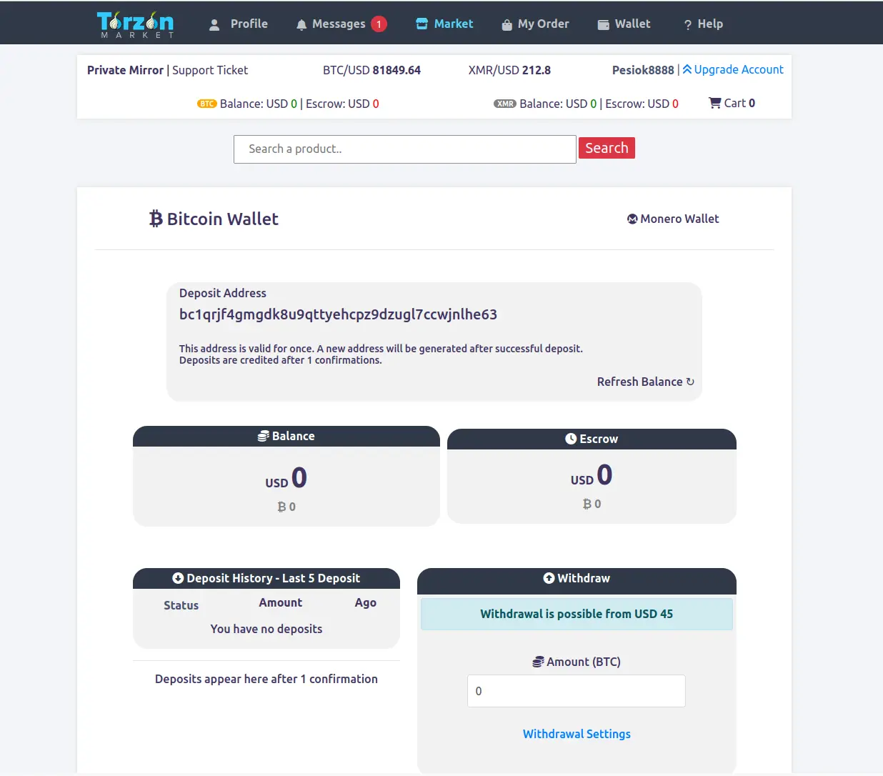 TorZon Wallet Interface